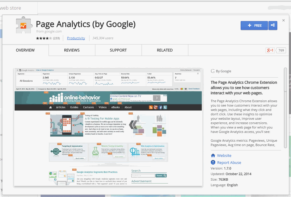 Install Page Analytics by Google in Chrome Store