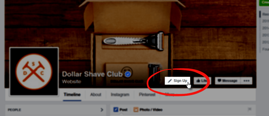 Example of Facebook Call to Action Button