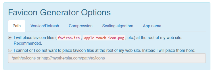 Favicon Generator Options - Root of Website