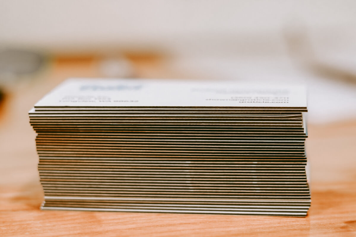A stack of thick business cards