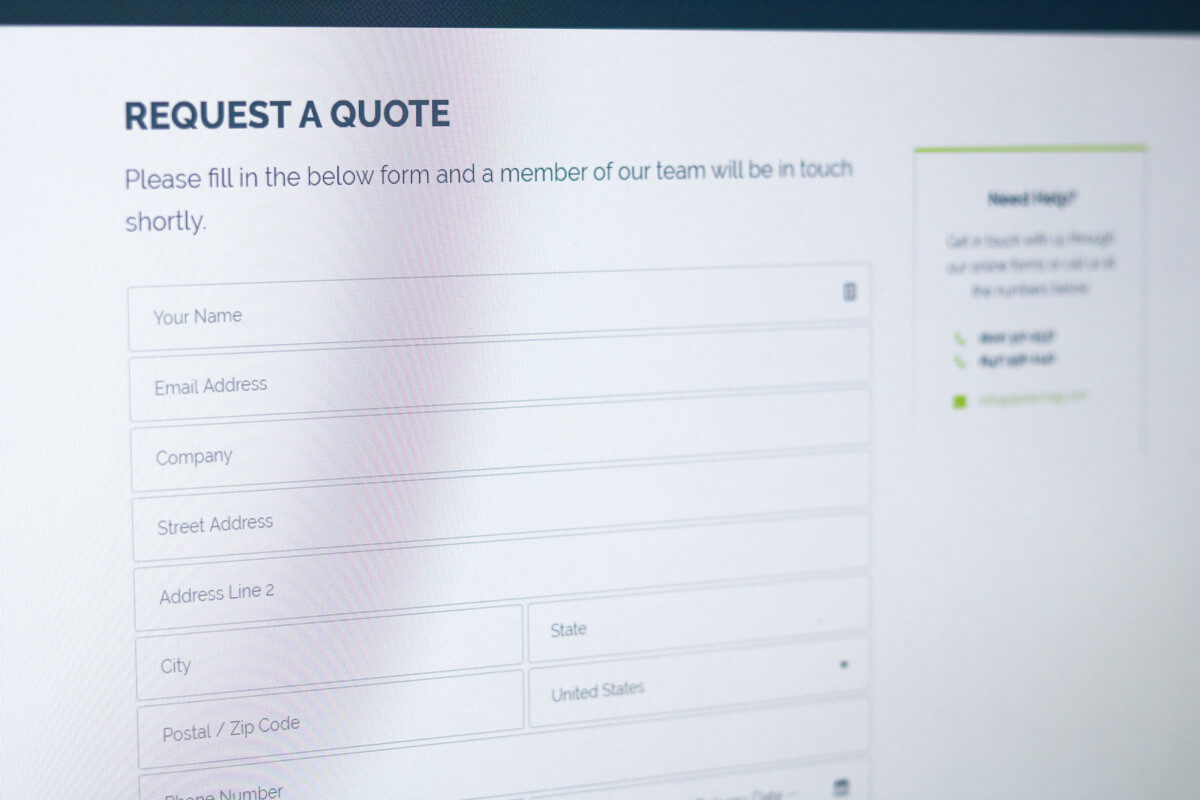 Request a quote form on a website